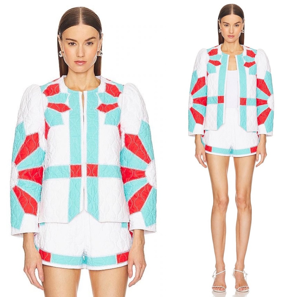 RHODE Sabrina Organic Cotton Jacket Quilted Daisy Floral Patchwork Large - $495 - Picture 2 of 11